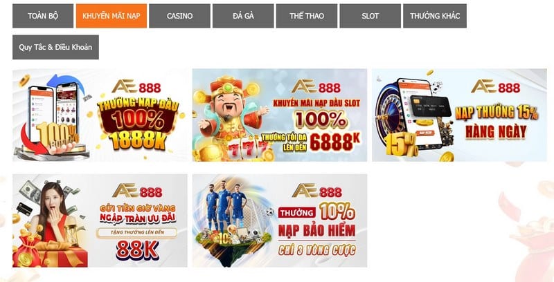 Tổng hợp các chương trình khuyến mãi mới nhất năm 2024 tại AE888 dành cho cả người chơi mới và người chơi lâu năm.