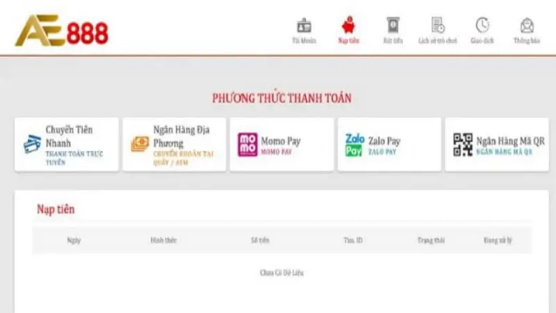 Các hình thức nạp tiền vào Ae888 dành cho bạn